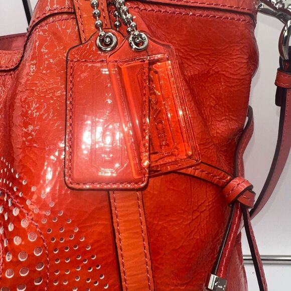 Coach AUDREY OP ART CORAL Peach Patent Leather Tote Shoulder/.Crossbody Bag BOTH - Picture 4 of 11